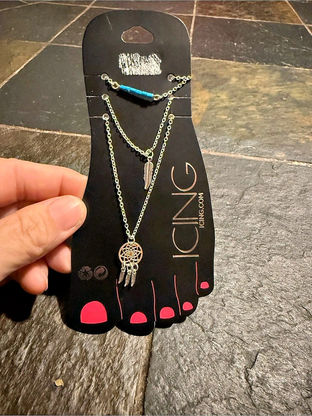 Icing Layered Charm Necklace in Black & Gold NWT